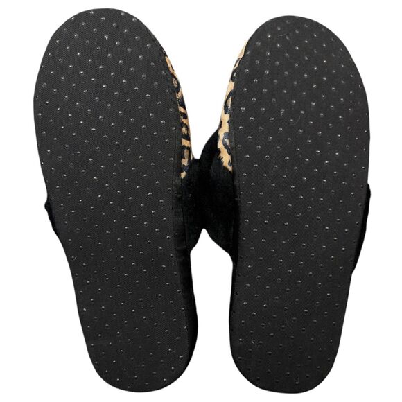 Women's Mule Slippers L (8-9) Leopard Print Slip On Faux Fur Round Toe Comfort - Picture 2 of 6